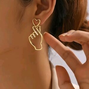 Gold Heart Hand Gesture Earrings